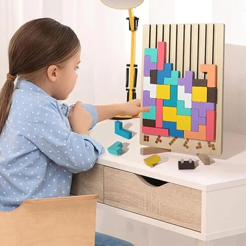 Wooden Stacking Puzzle Toy Tetris, 3D Wooden Tetris Puzzle Montessori Toy Art, Giant Tetris Board Game, Wood Stacking Blocks Stress Toys for Family Easter Activity, Home Decor (1Pcs) in Saudi Arabia