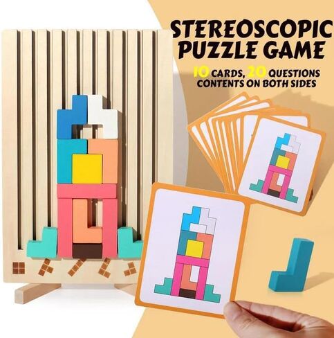Wooden Stacking Puzzle Toy Tetris, 3D Wooden Tetris Puzzle Montessori Toy Art, Giant Tetris Board Game, Wood Stacking Blocks Stress Toys for Family Easter Activity, Home Decor (1Pcs) in Saudi Arabia