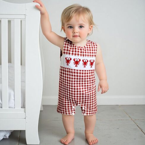 Karuedoo Newborn Baby Boy Summer Clothes Animal Embroidery Plaid Sleeveless Romper Jumpsuit Overall Bodysuit One-Piece Outfit in Saudi Arabia