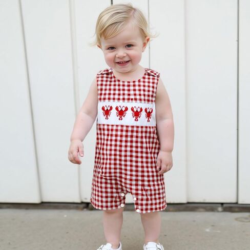 Karuedoo Newborn Baby Boy Summer Clothes Animal Embroidery Plaid Sleeveless Romper Jumpsuit Overall Bodysuit One-Piece Outfit in Saudi Arabia