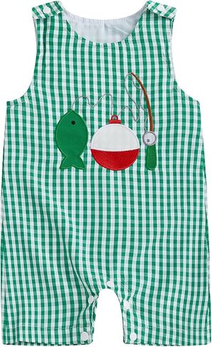Karuedoo Newborn Baby Boy Summer Clothes Animal Embroidery Plaid Sleeveless Romper Jumpsuit Overall Bodysuit One-Piece Outfit in Saudi Arabia