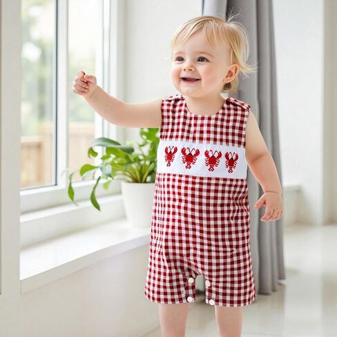 Karuedoo Newborn Baby Boy Summer Clothes Animal Embroidery Plaid Sleeveless Romper Jumpsuit Overall Bodysuit One-Piece Outfit in Saudi Arabia