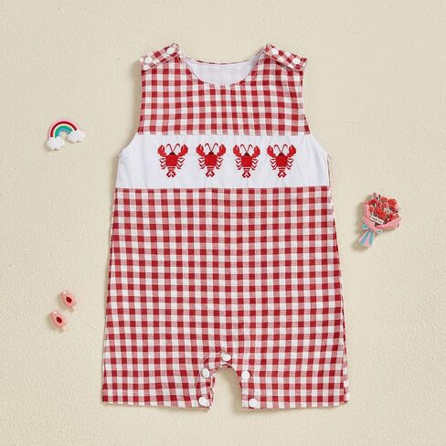 Karuedoo Newborn Baby Boy Summer Clothes Animal Embroidery Plaid Sleeveless Romper Jumpsuit Overall Bodysuit One-Piece Outfit in Saudi Arabia