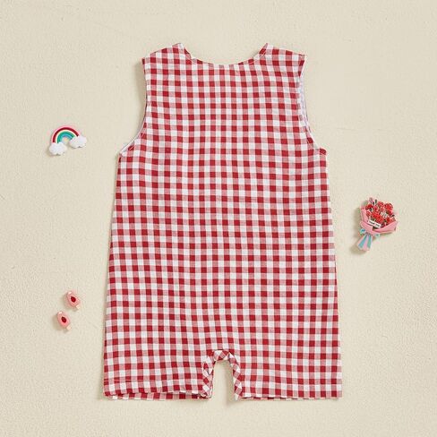 Karuedoo Newborn Baby Boy Summer Clothes Animal Embroidery Plaid Sleeveless Romper Jumpsuit Overall Bodysuit One-Piece Outfit in Saudi Arabia