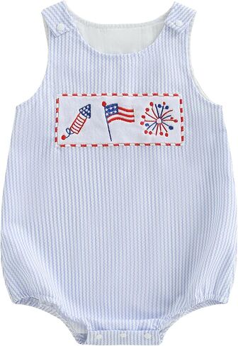 Newborn Baby Boy Girl 4th of July Outfit American Flag Sleeveless Romper Patriotic Bodysuit Fourth of July Outfit in Kuwait