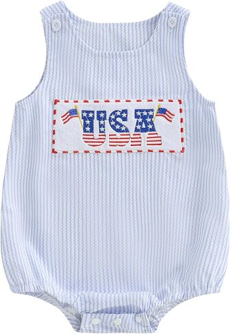 Newborn Baby Boy Girl 4th of July Outfit American Flag Sleeveless Romper Patriotic Bodysuit Fourth of July Outfit in Kuwait