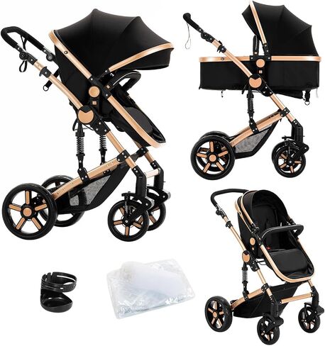 Nine point nine 2 in 1 Baby Stroller with Bassinet, Reversible Convertible Infant Bassinet Stroller of One-Click Folding, Newborn Travel Strollers Toddler Standard Pram Carriage (2US588-BG) in Saudi Arabia