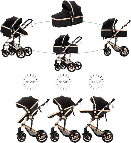 Nine point nine 2 in 1 Baby Stroller with Bassinet, Reversible Convertible Infant Bassinet Stroller of One-Click Folding, Newborn Travel Strollers Toddler Standard Pram Carriage (2US588-BG) in Saudi Arabia