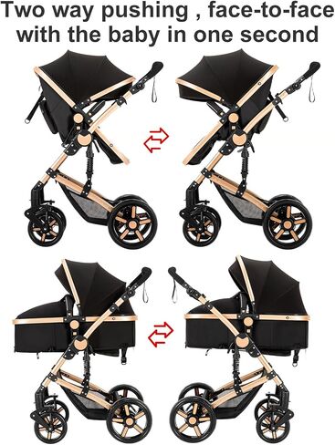 Nine point nine 2 in 1 Baby Stroller with Bassinet, Reversible Convertible Infant Bassinet Stroller of One-Click Folding, Newborn Travel Strollers Toddler Standard Pram Carriage (2US588-BG) in Saudi Arabia