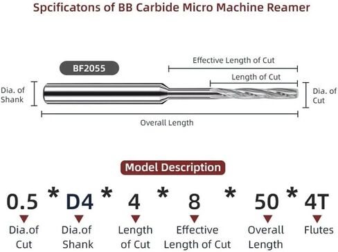 Machine Reamer 0.5mm-1.09mm Micro Carbide Spiral Flute Bright PRO CNC External Cooling D4 for Aluminum Small Hole Making(1.02xD4x8x15x50-4T) in Saudi Arabia