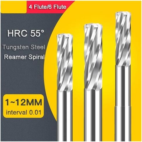 Tungsten Stee Machine Reamer Spiral Flute Uncoated H7 Tolerance Chucking Reamer Cutter 4/6 Flutes CNC Cutting Tools 1.91-3.49mm(D2.41X20X50L-4F) in Saudi Arabia