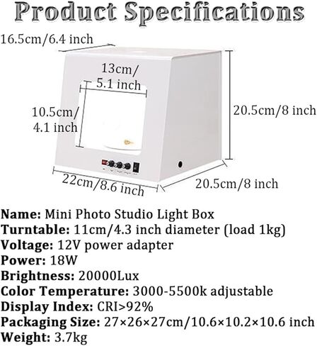 Mini Photo Studio Light Box Photography Portable Shooting Tent Kit Small Photo Light Box with 360° Electric Turntable and Hanging Bracket for Small Item Display,22cm in Saudi Arabia
