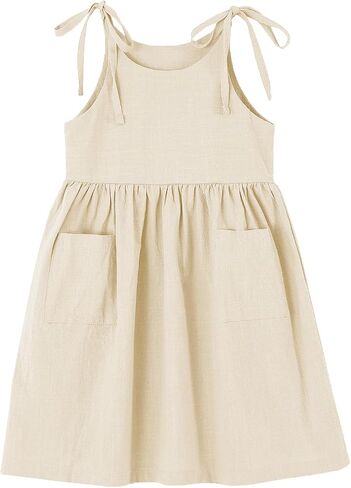 Toddler Baby Girl Cotton Linen Dress Bow Straps Sleeveless Casual Beach Sundress in Saudi Arabia