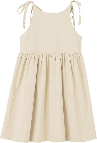 Toddler Baby Girl Cotton Linen Dress Bow Straps Sleeveless Casual Beach Sundress in Saudi Arabia