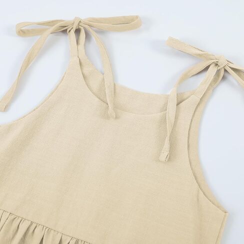 Toddler Baby Girl Cotton Linen Dress Bow Straps Sleeveless Casual Beach Sundress in Saudi Arabia