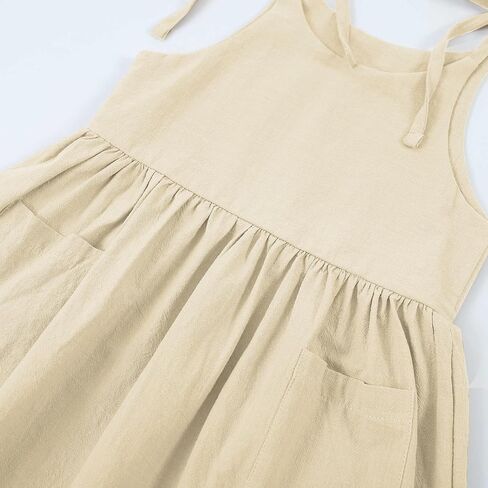Toddler Baby Girl Cotton Linen Dress Bow Straps Sleeveless Casual Beach Sundress in Saudi Arabia