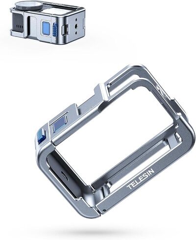 TELESIN 54g Ultra-Light Camera Cage for DJI Action 5 Pro Action 4 Action 3, Protective Cage Video Rig with Cold Shoe, 1/4" Thread, Shutter Button, Magnetic Quick Release Connector (Ice Blue-Gray​​) in Saudi Arabia