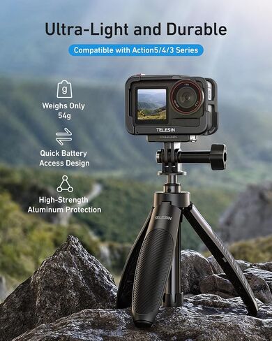 TELESIN 54G قفص كاميرا خفيفة للغاية لـ DJI ACTION 5 PRO ACTION 4 ACTION 3 ، منصة فيديو واقية مع حذاء بارد ، مؤشر ترابط 1/4 بوصة ، زر مصراع ، موصل التحرير السريع المغناطيسي (الجليد الأزرق الرمادي) in Saudi Arabia