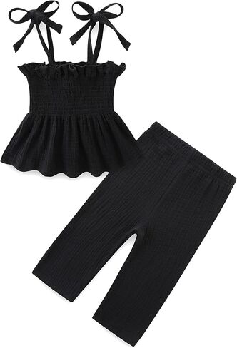 ملابس صغيرة فتيات الصيف ملابس الملابس بلا أكمام بانت مجموعة صلبة اللون in Kuwait