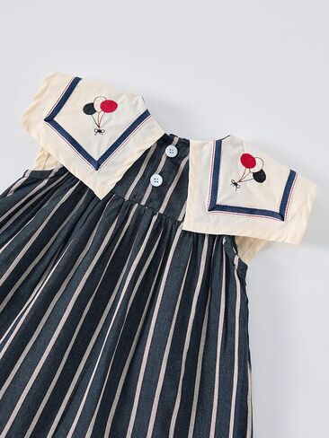 Baby Girls Sleeveless Navy Collar Striped Dress with Embroidery, 6 Months-12 Years, Summer Casual Style in Saudi Arabia