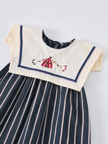 Baby Girls Sleeveless Navy Collar Striped Dress with Embroidery, 6 Months-12 Years, Summer Casual Style in Saudi Arabia