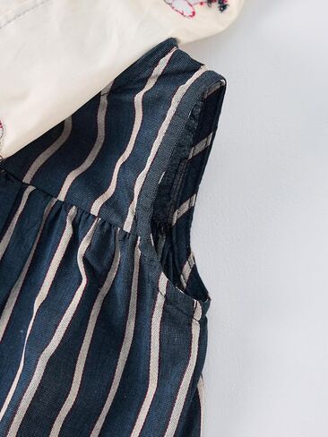 Baby Girls Sleeveless Navy Collar Striped Dress with Embroidery, 6 Months-12 Years, Summer Casual Style in Saudi Arabia