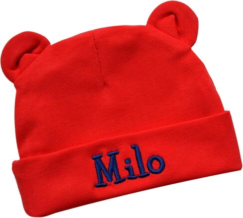 Newborn Baby Boys Personalized Embroidered Bear Ears Cotton Hat with Custom Name in Saudi Arabia