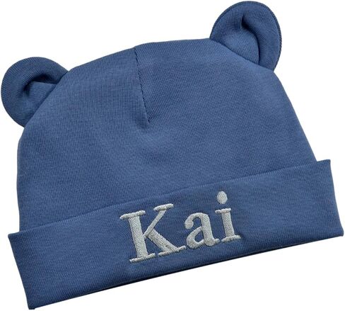Newborn Baby Boys Personalized Embroidered Bear Ears Cotton Hat with Custom Name in Saudi Arabia