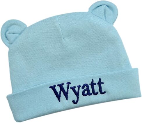 Newborn Baby Boys Personalized Embroidered Bear Ears Cotton Hat with Custom Name in Saudi Arabia