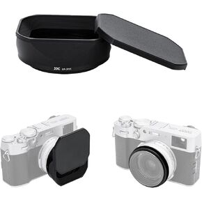 JJC LH-X100 Metal Square Lens Hood with AR-X100 49mm Adapter Ring for Fuji Fujifilm X100VI X100V X100F Cameras, LH-X100 Lens Hood with Filter Adapter Ring, Allows to Attach 49mm UV/ND/CPL Filter
