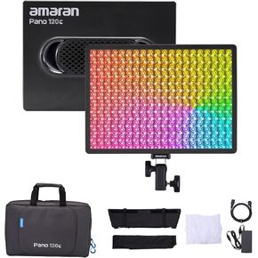 Amaran Pano 120c Kit, Full-Color LED Panel Light, 120W RGBWW Ultra-Slim Photography Key Light, 13,490 Lux Output, Softbox, Grid, Carrying Case & App Control for Video, Studio & Outdoor Shoots