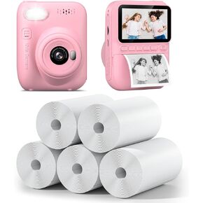 HANGRUI Instant Print Camera and 5 Rolls Refill Print Paper, 3.0 HD Inch Screen Kids Instant Camera, Portable Refill Print Paper, Boys Girls Christmas Birthday Gifts for Age 3-12