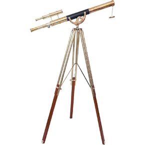 Vintage Nautical Shiny Brass Polish Double Barrel Designer Telescope with Wooden/Brass Tripod Floor Standing Telescopic tripods - NAVIROCK