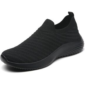 Women's Athletic Walking Shoes Elastic Casual Knit Mesh Light Blue Comfort Slip on Breathable Sneakers