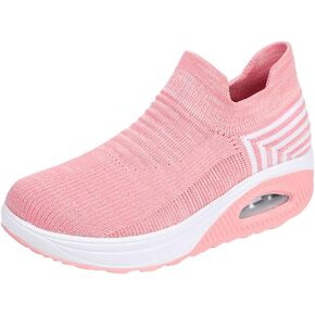 HOTRA Sneakers for Women Walking Shoes Slip On Wedges Tennis Sneakers Air Cushion Memory Foam Mesh Nurse Trainers (Color : Black, Size : 6 US)