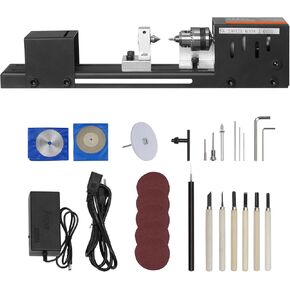 Happybuy Compact Lathe Machine - 2.76 x 6.3 inches. 24VDC 96W. Comes with Milling Machine Accessories. 7 Adjustable Speeds from 4220 to 8450 RPM. Ideal for DIY Woodworking Projects.