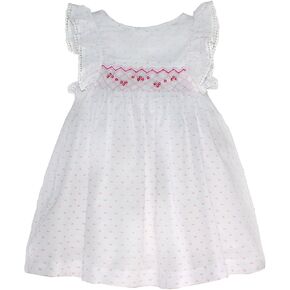 Girls Pin Dot Smocked Angel-Sleeve Dress - Casual Summer Sundress Flower Girl Dress - Infant, Toddler