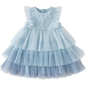 DAVE&BELLA Toddler Girls Tutu Dress, Tulle Ruffled Sleeveless Princess Dresses Summer Flower Sundress Wedding Birthday Party