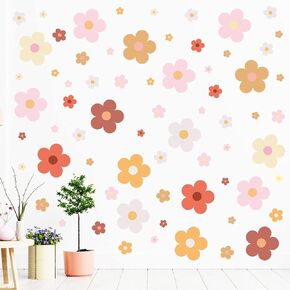 Hotop 128 Pcs Cute Colorful Flowers Y2k Boho Daisy Wall Sticker Decal Floral Spring Summer Sticker Aesthetic Hippie Trendy Colorful Art for Girls Teen Nursery Bedroom Dorm Decor(Danish Pastel)