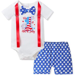 My First 4th Of July Baby Boy Outfit White Short Sleeve Star Stripe Shorts 2pcs
