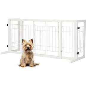 COZIWOW Dog Gate Indoor, 71 Inches Wooden Adjustable Dog Gate for Doorways No Drilling Required, Extra Wide Sliding Puppy Gate for Stairs, Ideal for Indoor Use to Deter Dogs/Pets-White