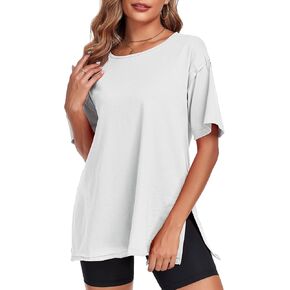 Womens Oversized T Shirts Loose Fit Crewneck Short Sleeve Plus Size Tops Side Split for Maternity