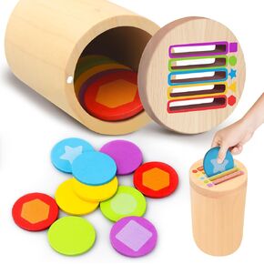 Montessori Toys for 1-3 Year Old, Wooden Shape and Color Sorting Coin Box Fine Motor Skills Sensory Toys for Toddlers Age 1 2 3, 12-36 Month Old Birthday Gifts for Baby Boys Girls