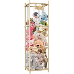 Stuffed Animal Storage, Wood Stuffed Animal Zoo Storage, 54 inch Large Plushy Organizers, Space Save Vertical Stuffed Animals Holder Holds 50+ Stuffed Animals for Nursery Playroom Bedroom (Log Color)