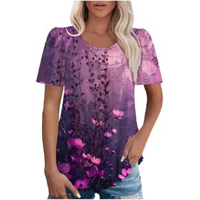 Womens Eyelet Summer Tops Dressy Casual Short Puff Sleeve Shirts Elegant Business Office Ladies Blouses Soft Tshirts