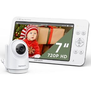 bonoch MegaView Baby Monitor with Camera and Audio, 7" 720P HD Video Baby Monitor No WiFi, 6000mAh Battery, VOX Mode, Auto Night Vision, Hack Proof, Remote PTZ, White Noise Baby Camera Monitor