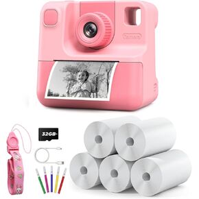 Kids Camera Instant Print, Christmas Birthday Gifts for Toddle Girls Boys Age 3-12, 24MP & 1080P Selfie Digital Camera with 3 Roll No-Ink Print Paper 32G SD Card