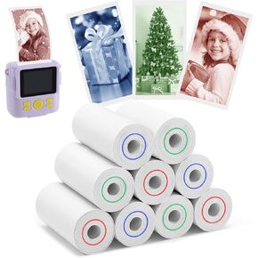 12 Rolls Kids Camera Paper Roll Revill - تطوير اللون الأزرق الأخضر الأحمر ، طابعة صور كاميرا فورية حرارية لـ 4 5 6 7 8 9