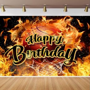 Basketball Birthday Backdrop for Sport Theme Basketball Birthday Party Decorations, Fire Passion Flame Shooting Basket Photography Background, Men and Boys Sports Theme Party Banner 5x3ft