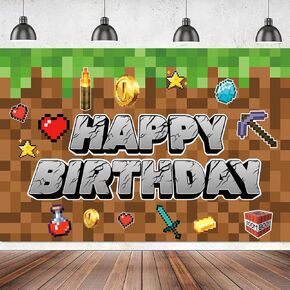 3x5Ft Pixel Backdrop, Happy Birthday Video Game Party Decorations Background, Fun Pixel Game Theme Party Decorations Banner for Children Birthday Party